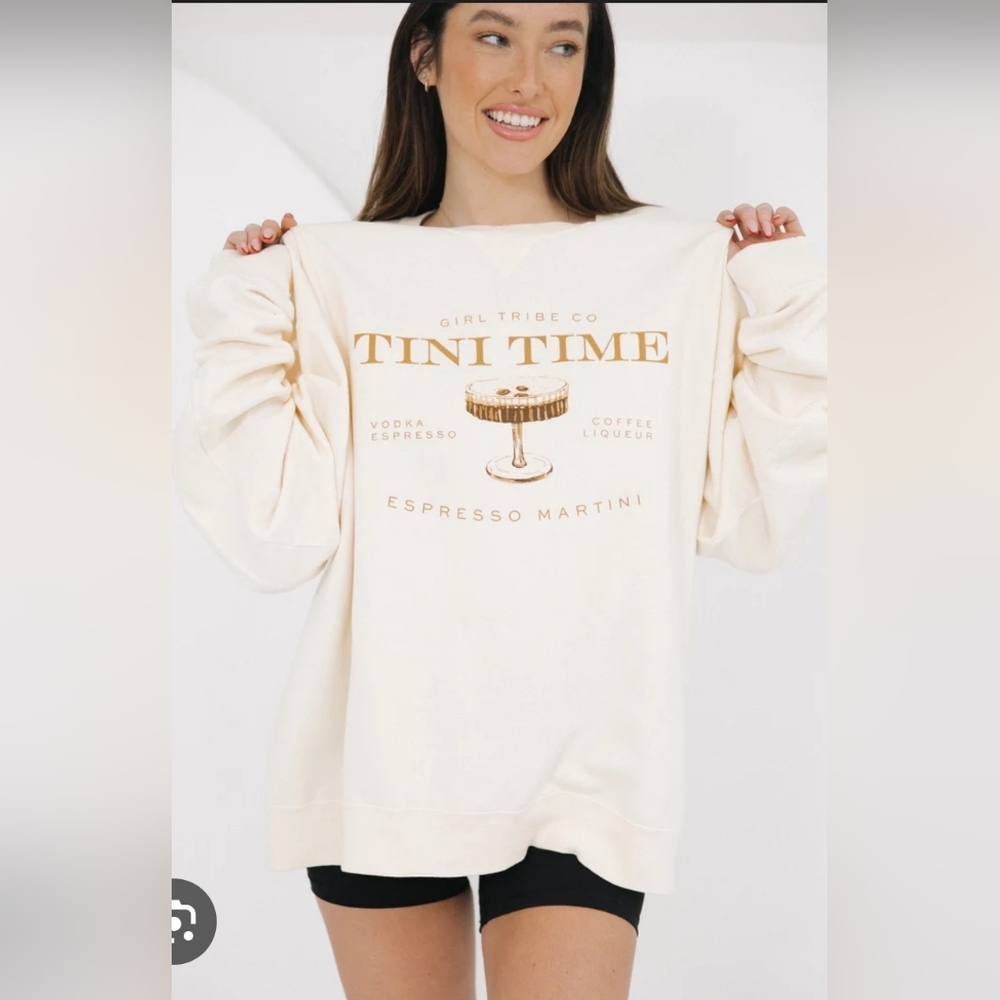 Girl Tribe Co Cream Crewneck Espresso Martini Sweatshirt. Size L